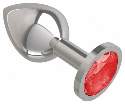 Серебряная металлическая анальная пробка среднего размера с красным стразиком 8,2 см 4sexdream (серебристый) 