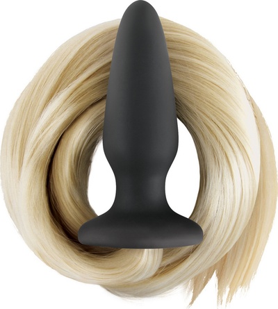 Чёрная анальная пробка с хвостом цвета блонд Filly Tails Palomino NS Novelties (черный) 