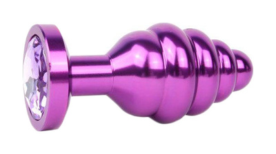 Коническая ребристая фиолетовая Анальная пробка с сиреневым кристаллом 8 см Anal Jewelry Plug (фиолетовый) 