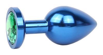 Коническая синяя Анальная пробка с зеленым кристаллом 9,3 см Anal Jewelry Plug (синий) 