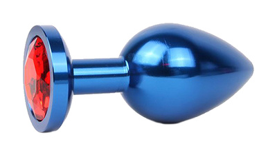 Коническая синяя Анальная пробка с красным кристаллом 9,3 см Anal Jewelry Plug (синий) 
