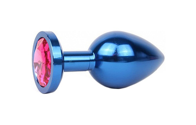 Коническая синяя Анальная пробка с малиновым кристаллом 9,3 см Anal Jewelry Plug (синий) 