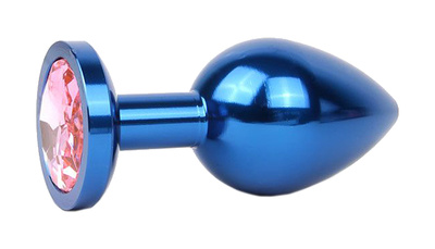 Коническая синяя Анальная пробка с розовым кристаллом 8,2 см Anal Jewelry Plug (синий) 