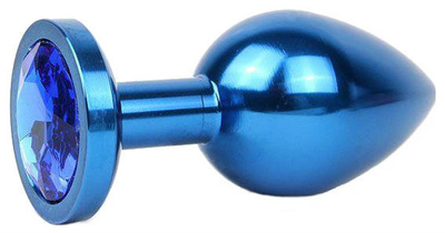 Коническая синяя Анальная пробка с синим кристаллом 9,3 см Anal Jewelry Plug (синий) 