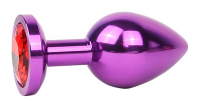 Коническая фиолетовая Анальная пробка с красным кристаллом 9,3 см Anal Jewelry Plug (фиолетовый) 