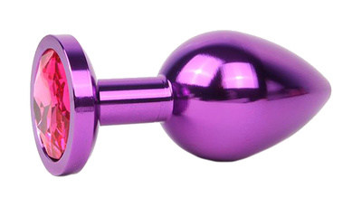 Коническая фиолетовая Анальная пробка с малиновым кристаллом 9,3 см Anal Jewelry Plug (фиолетовый) 