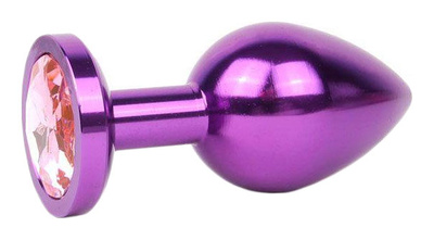 Коническая фиолетовая Анальная пробка с розовым кристаллом 8,2 см Anal Jewelry Plug (фиолетовый) 