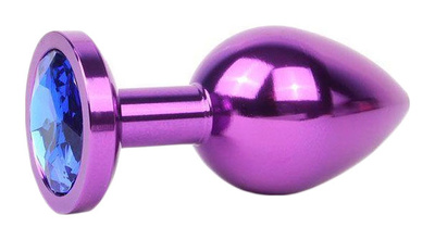 Коническая фиолетовая Анальная пробка с синим кристаллом 9,3 см Anal Jewelry Plug (фиолетовый) 