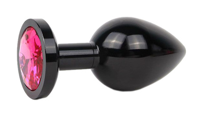 Коническая черная Анальная пробка с малиновым кристаллом 9,3 см Anal Jewelry Plug (черный) 