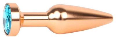 Удлиненная коническая гладкая золотистая Анальная пробка с голубым кристаллом 11,3 см Anal Jewelry Plug (золотистый) 