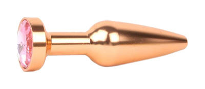Удлиненная коническая гладкая золотистая Анальная пробка с розовым кристаллом 11,3 см Anal Jewelry Plug (золотистый) 