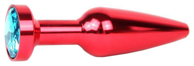 Удлиненная коническая гладкая красная Анальная пробка с голубым кристаллом 11,3 см Anal Jewelry Plug (красный) 