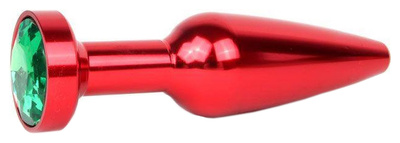Удлиненная коническая гладкая красная Анальная пробка с зеленым кристаллом 11,3 см Anal Jewelry Plug (красный) 