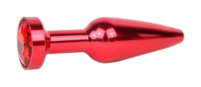 Удлиненная коническая гладкая красная Анальная пробка с красным кристаллом 11,3 см Anal Jewelry Plug (красный) 