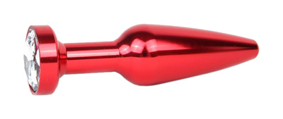 Удлиненная коническая гладкая красная Анальная пробка с прозрачным кристаллом 11,3 см Anal Jewelry Plug (красный) 