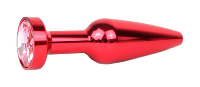 Удлиненная коническая гладкая красная Анальная пробка с розовым кристаллом 11,3 см Anal Jewelry Plug (красный) 