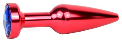 Удлиненная коническая гладкая красная Анальная пробка с синим кристаллом 11,3 см Anal Jewelry Plug (красный) 