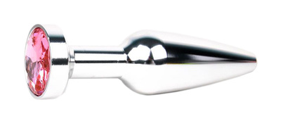 Удлиненная коническая гладкая серебристая Анальная пробка с розовым кристаллом 11,3 см Anal Jewelry Plug (серебристый) 