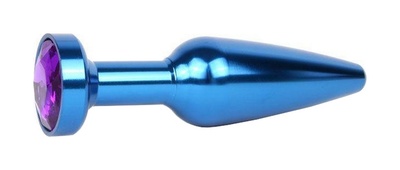 Удлиненная коническая гладкая синяя Анальная пробка с кристаллом фиолетовый 11,3 см Anal Jewelry Plug (синий) 