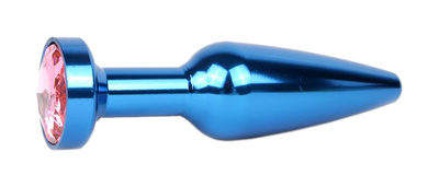 Удлиненная коническая гладкая синяя Анальная пробка с розовым кристаллом 11,3 см Anal Jewelry Plug (синий) 
