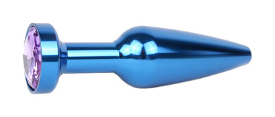 Удлиненная коническая гладкая синяя Анальная пробка с сиреневым кристаллом 11,3 см Anal Jewelry Plug (синий) 