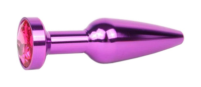 Удлиненная коническая гладкая фиолетовая Анальная пробка с малиновым кристаллом 11,3 см Anal Jewelry Plug (фиолетовый) 