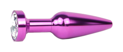 Удлиненная коническая гладкая фиолетовая Анальная пробка с прозрачным кристаллом 11,3 см Anal Jewelry Plug (фиолетовый) 