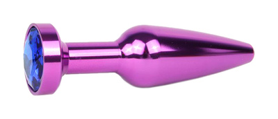 Удлиненная коническая гладкая фиолетовая Анальная пробка с синим кристаллом 11,3 см Anal Jewelry Plug (фиолетовый) 