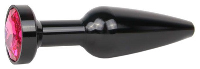 Удлиненная коническая гладкая черная Анальная пробка с малиновым кристаллом 11,3 см Anal Jewelry Plug (черный) 