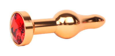 Удлиненная шарикообразная золотистая Анальная пробка с красным кристаллом 10,3 см Anal Jewelry Plug (золотистый) 