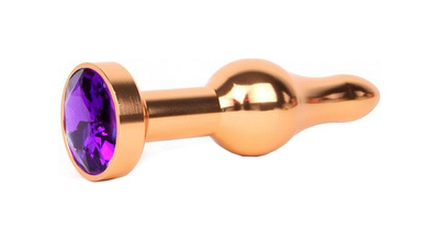Удлиненная шарикообразная золотистая Анальная пробка с кристаллом фиолетовый 10,3 см Anal Jewelry Plug (золотистый) 