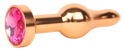 Удлиненная шарикообразная золотистая Анальная пробка с малиновым кристаллом 10,3 см Anal Jewelry Plug (золотистый) 