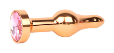 Удлиненная шарикообразная золотистая Анальная пробка с розовым кристаллом 10,3 см Anal Jewelry Plug (золотистый) 