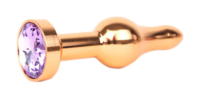 Удлиненная шарикообразная золотистая Анальная пробка с сиреневым кристаллом 10,3 см Anal Jewelry Plug (золотистый) 
