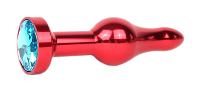 Удлиненная шарикообразная красная Анальная пробка с голубым кристаллом 10,3 см Anal Jewelry Plug (красный) 