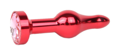 Удлиненная шарикообразная красная Анальная пробка с розовым кристаллом 10,3 см Anal Jewelry Plug (красный) 
