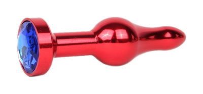 Удлиненная шарикообразная красная Анальная пробка с синим кристаллом 10,3 см Anal Jewelry Plug (красный) 