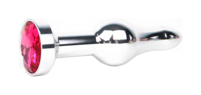 Удлиненная шарикообразная серебристая Анальная пробка с малиновым кристаллом 10,3 см Anal Jewelry Plug (серебристый) 