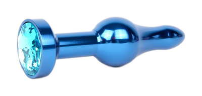 Удлиненная шарикообразная синяя Анальная пробка с голубым кристаллом 10,3 см Anal Jewelry Plug (синий) 