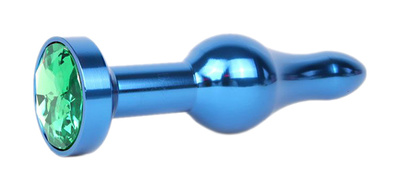 Удлиненная шарикообразная синяя Анальная пробка с зеленым кристаллом 10,3 см Anal Jewelry Plug (синий) 