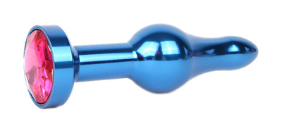 Удлиненная шарикообразная синяя Анальная пробка с малиновым кристаллом 10,3 см Anal Jewelry Plug (синий) 