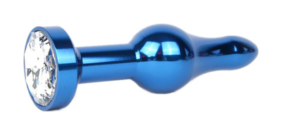 Удлиненная шарикообразная синяя Анальная пробка с прозрачным кристаллом 10,3 см Anal Jewelry Plug (синий) 