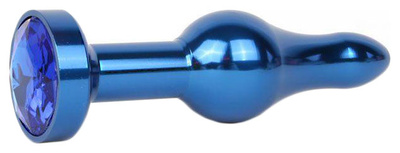Удлиненная шарикообразная синяя Анальная пробка с синим кристаллом 10,3 см Anal Jewelry Plug (синий) 