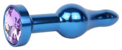 Удлиненная шарикообразная синяя Анальная пробка с сиреневым кристаллом 10,3 см Anal Jewelry Plug (синий) 