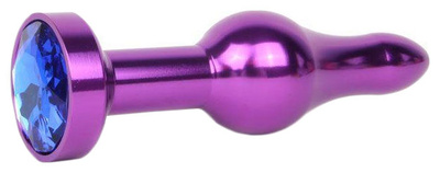 Удлиненная шарикообразная фиолетовая Анальная пробка с синим кристаллом 10,3 см Anal Jewelry Plug (фиолетовый) 