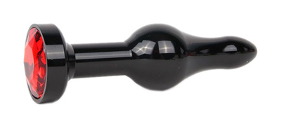 Удлиненная шарикообразная черная Анальная пробка с красным кристаллом 10,3 см Anal Jewelry Plug (черный) 
