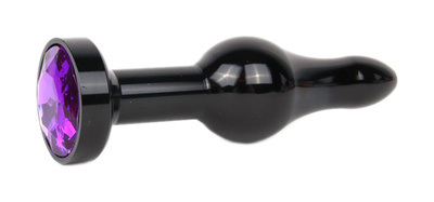 Удлиненная шарикообразная черная Анальная пробка с кристаллом фиолетовый 10,3 см Anal Jewelry Plug (черный) 