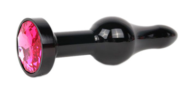 Удлиненная шарикообразная черная Анальная пробка с малиновым кристаллом 10,3 см Anal Jewelry Plug (черный) 