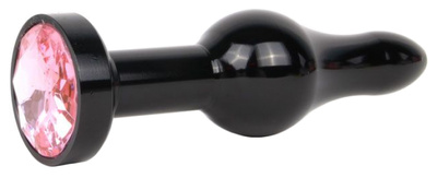 Удлиненная шарикообразная черная Анальная пробка с розовым кристаллом 10,3 см Anal Jewelry Plug (черный) 