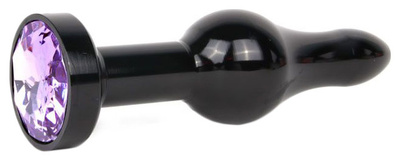 Удлиненная шарикообразная черная Анальная пробка с сиреневым кристаллом 10,3 см Anal Jewelry Plug (черный) 